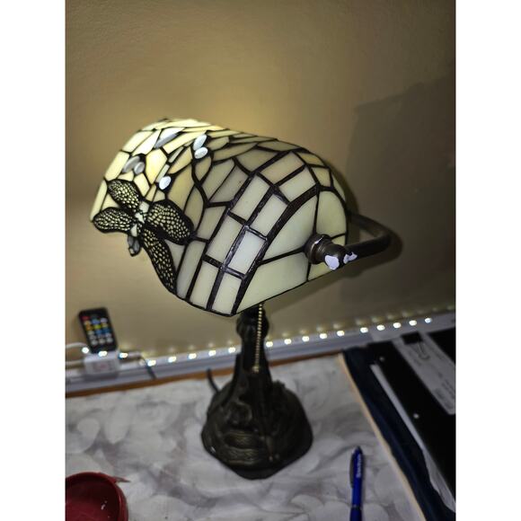 Tiffany Dragonfly Desk Lamp Black and White 16" Pull String - Picture 3 of 3